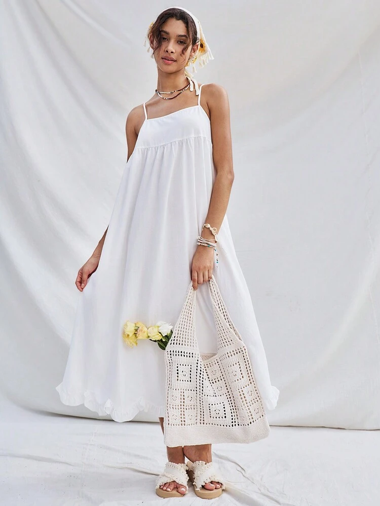 Women White Loose A-Line Beach Holiday Dress