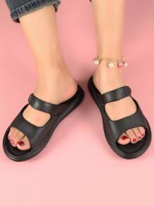 Women Flat Sandals, Sexy Elegant Minimalist Non-Slip Durable Fashion Slippers, Black And White, Spring/Summer - Black - View 6