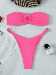 SHEIN Swim Women Summer Beach Solid Strapless Holiday Bikini Suit