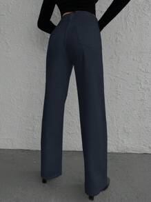 RueChic 休闲纯色直筒牛仔裤 - 黑色 - 查看 2