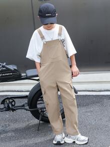 SHEIN 少年男孩休閒連身褲,掀蓋口設計