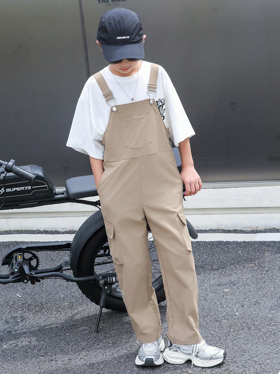 SHEIN 少年男孩休閒連身褲,掀蓋口設計