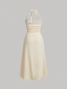 SHEIN MOD Solid Ruched Waist Halter Slim Fit Summer Long Dress
