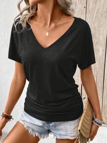 SHEIN Frenchy Women Batwing Short Sleeve Pleated T-Shirt, Summer Holiday Tee