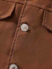 SHEIN Vintaside Kids 青少年女孩休闲优雅可爱背心夹克和花朵印花吊带裙两件套 - 棕色 - 查看 8