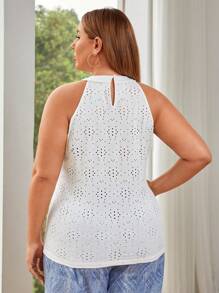 SHEIN Essnce Plus Size Hollow Out Halter Top - White - View 2