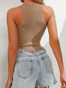 INAWLY Women Solid Color Tight Curved Hem Cropped Tank Top