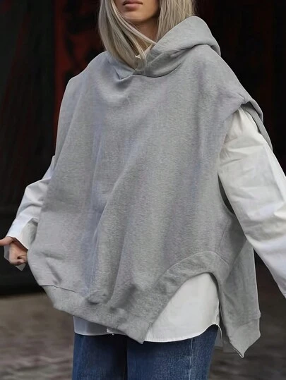 INAWLY 女士纯色抓绒连帽衫，侧开衩设计，适合春秋季毕业季、返校季、毕业典礼、教师节等场合，返校季套头衫，秋季卫衣