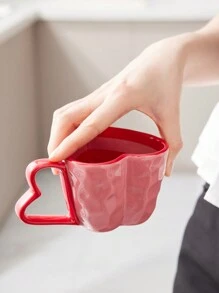 1 PIEZA Taza cerámica con diseño de patrón personalizado en forma de corazón para parejas, para café, leche y diversas bebidas, regalo navideño - Rojo - Ver 6