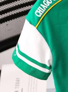 SHEIN 年輕男孩酷街風印花T恤，夏季休閒圓領套頭衫 - 綠色 - 查看 4