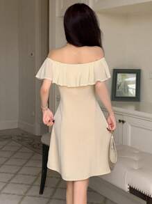 Dazy Designer Women Off-Shoulder Elegant And Well-Designed Dress, Birthday Prom Dress Sundress - Apricot - View 5