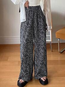 FRIFUL Pantalones de verano de pierna ancha con estampado de leopardo para mujer