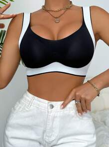 SHEIN Women Two Tone Seamless Comfortable Push-Up Bra - Black - View 3