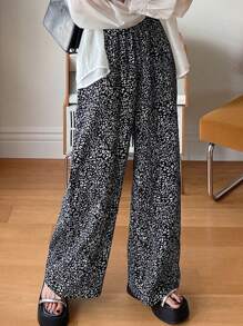 FRIFUL Pantalones de verano de pierna ancha con estampado de leopardo para mujer