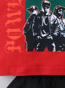 Conjunto de verano casual impreso para 2 bebés masculinos - parte superior negra y pantalones verdes - Multicolor - Ver 7