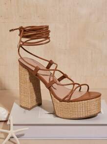 SHUZIA Women Fashion Solid Color Strap High Heel Sandals Suitable For Outdoor Activities In Summer