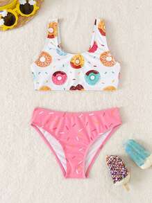 Bikini estivo per ragazze con stampa di ciambelle carine