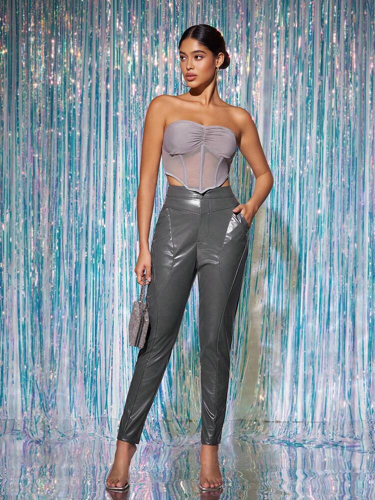 Women PU Cone-Shaped Long Pants Suitable For Club Parties