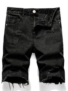 Pantalones cortos de mezclilla con borde deshilachado para uso diario de hombres