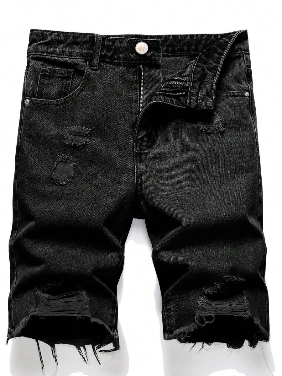 Pantalones cortos de mezclilla con borde deshilachado para uso diario de hombres