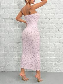 SHEIN PETITE Váy Bodycon in hoa màu hồng mùa hè với đường khâu bên ngoài - Hồng - Xem 2
