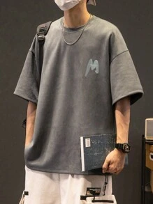 Men's Summer Fashionable Vintage American Style Short Sleeve T-Shirt, Emo, For Fall - Dark Grey - View 5