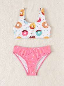 Bikini estivo per ragazze con stampa di ciambelle carine