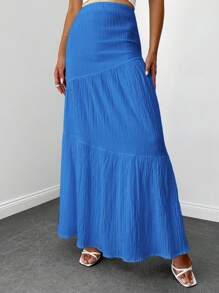 SHEIN Cottnline Women Fashionable Solid Color Loose Long Skirt - Blue - View 5