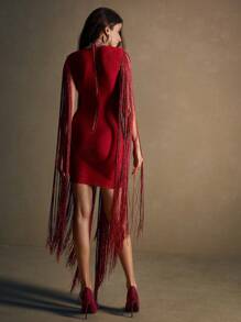 Anewsta 红色飘逸浅色深V绷带连衣裙，限量版圣诞高级定制，优雅修身高端连衣裙