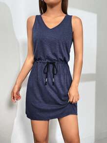 SHEIN EZwear 編織無袖休閒束腰連身裙