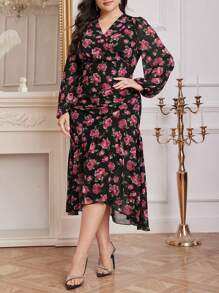 Modelyn Plus Size In hoa cổ chữ V Đầm thanh lịch - Nhiều màu - Xem 1