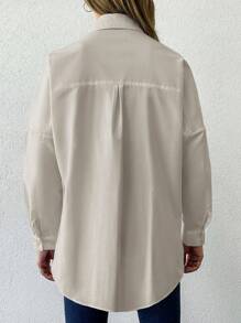 RueChic Camicia monocolore spalle cadenti con bottone frontale - Beige - Visualizzare 2