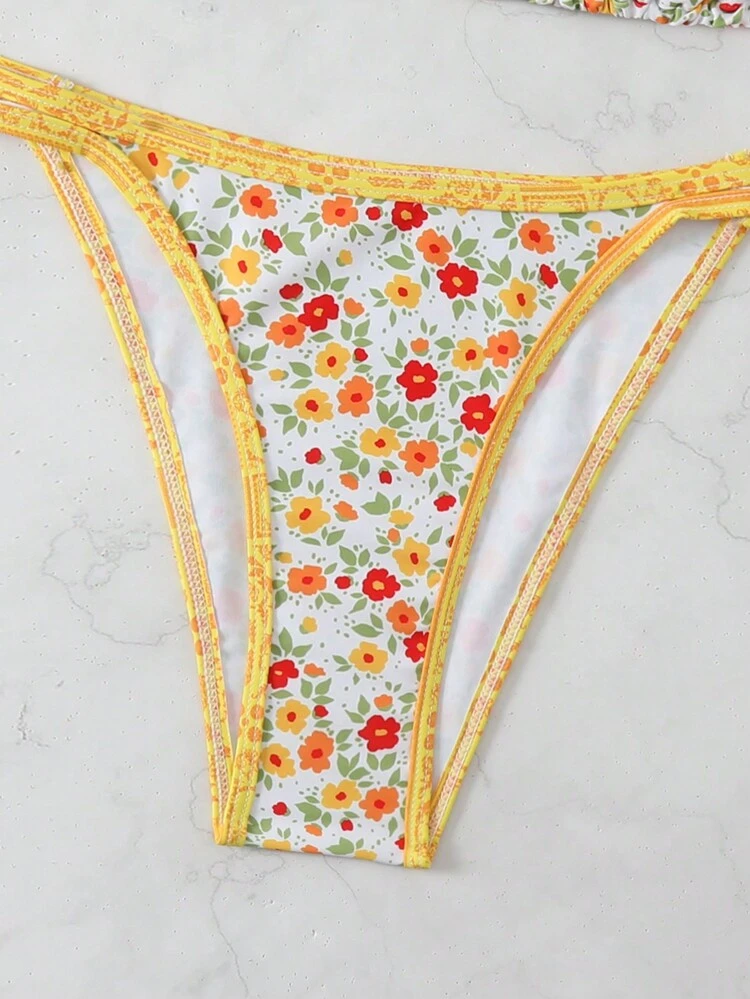 Random Small Flower Print Two-Piece Bikini Set Summer Beach