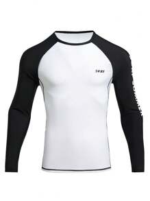 Manfinity Camisa de surfista para hombre con dos tonos, estampado de letras y mangas raglán - Blanco y Negro - Ver 3