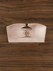 SHEIN Swim Áo bơi hở lưng khoét sâu cho nữ mùa hè - Màu be - Xem 5