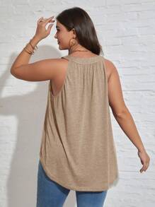 SHEIN LUNE Plus Size Round Neck Pleated Loose Summer Casual Tank Top