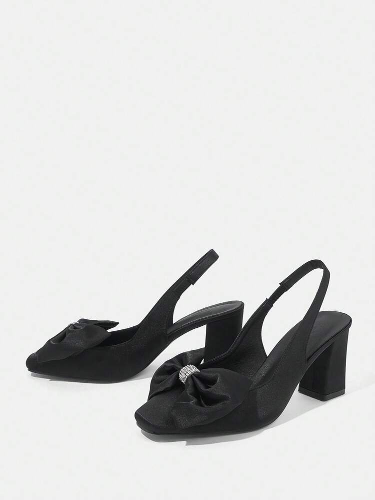 New Arrival Elegant Buterfly Knot Chunky Heel Shoes With Rhinestone Detailing For Women, Graduation Heel, Prom Heels For Summer Vacation Shoes Summer