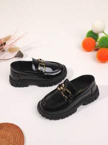 Fashionable Girls' Leather Shoes, Spring New Low-Cut British Style Black Shoes, Girls' Thick-Soled Shoes For Children