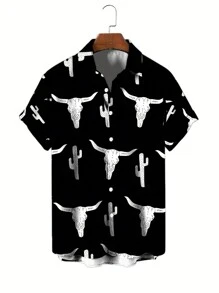 Manfinity Dauomo Men Cactus And Cow Print Casual Spring Summer Short-Sleeved Shirt - Multicolor - View 3