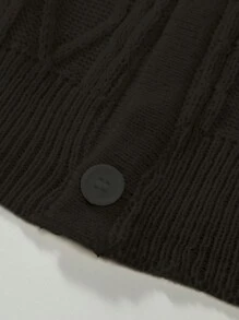 Manfinity Hypemode Men Cable Knitted Button Down Short-Sleeve Casual Spring/Summer Cardigan Sweater - Black - View 6