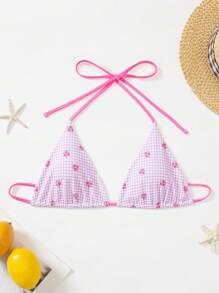 Swim Mod Women Cute Flower Printed Bikini Top, Print Random,Summer Beach - Pink - View 1