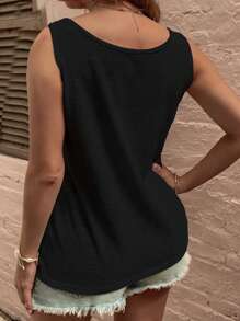 INAWLY Plus Size Women's Solid Color Button Decoration Tank Top For Summer - Black - View 2