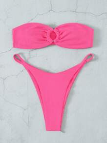 SHEIN Swim Women Summer Beach Solid Strapless Holiday Bikini Suit