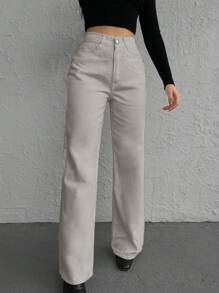 EURMUSE Solid Straight Leg Jeans - Camel - View 4