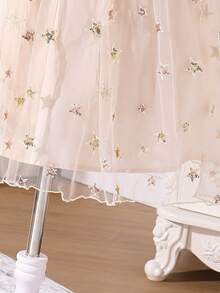 Tween Girl Starry Sequin Ruffle Hem Sleeveless Casual Dress With Cinching Waist For Summer - Apricot - View 3