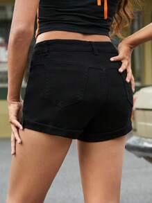 SHEIN Shorts de mezclilla lavados con agua de alta elasticidad para adolescente, informales y elegantes