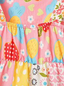 Baby Girl Sleeveless Tiered Patchwork Ruffles Summer Camping And Outdoor Vacation Dress With Headband - Multicolor - View 5