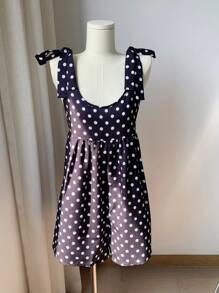 Comfortcana Black And White Polka Dot Solid Overall Romper Without Tank Top - Black and White - View 1
