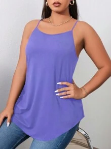 Calvaya Women Solid Color Simple Plus Size Cami Top And Camisole - Purple - View 4