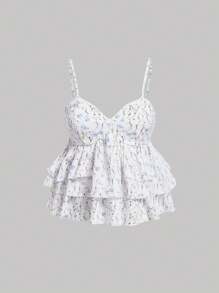 SHEIN MOD Women's Doll Camisole With Floral Patterned Bust Cups